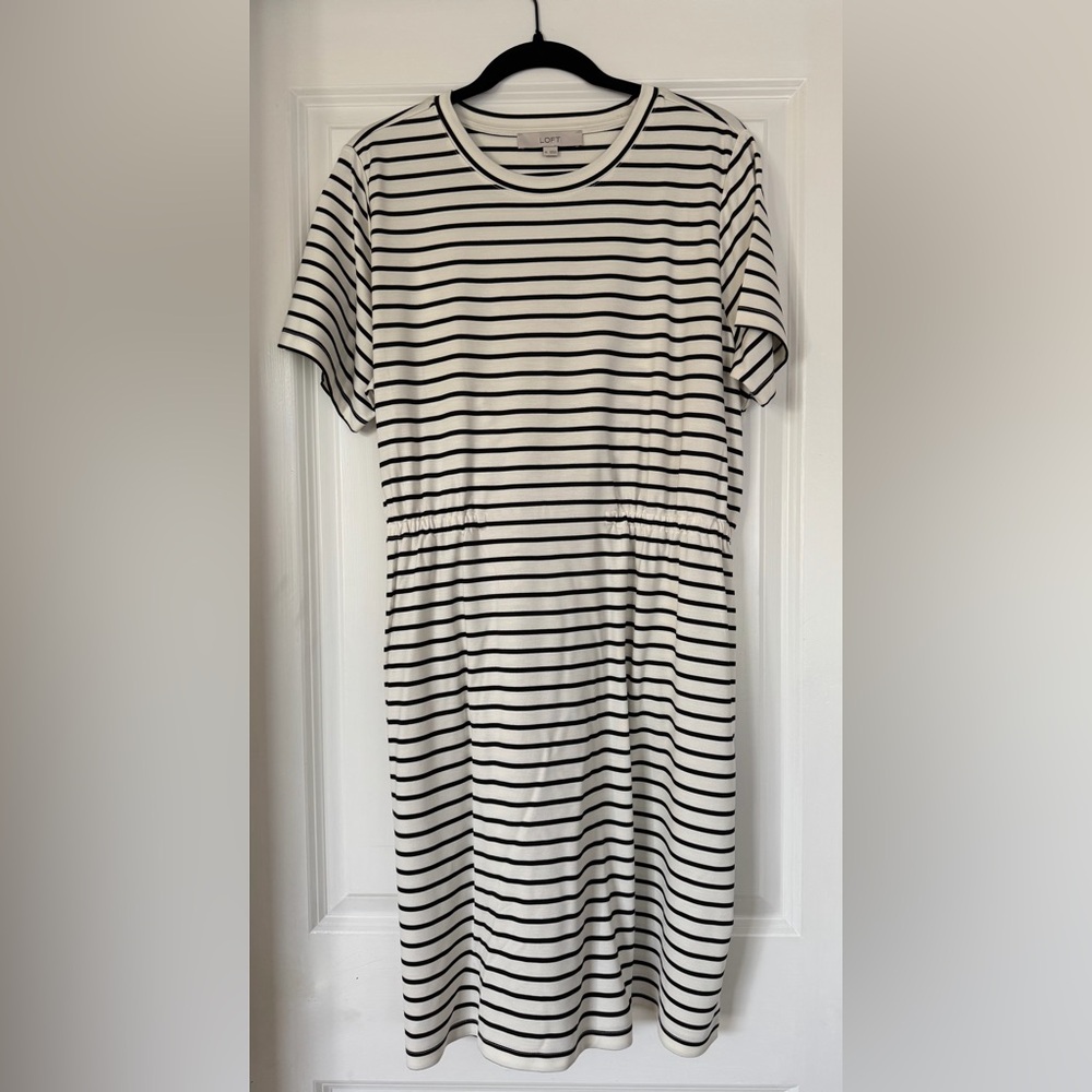 LOFT Black & White Striped Short Sleeve Dress